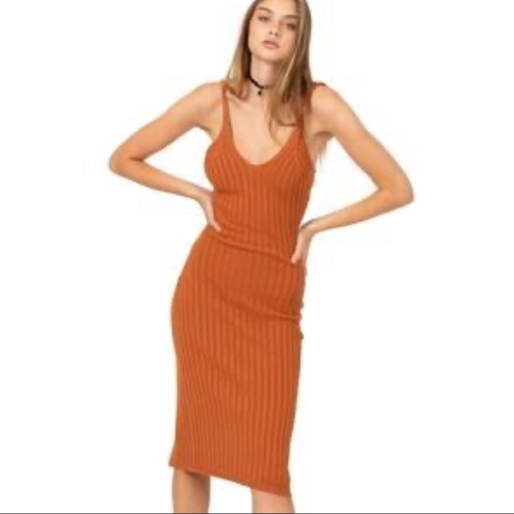 Petal & Pup Terracotta Ribbed Midi Dress